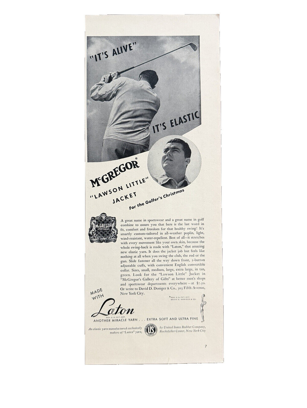 1940 McGregor Lawson Little Golf Jacket Print Ad Alive Elastic Men's Apparel
